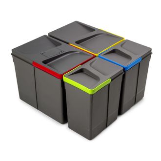 Emuca Emuca Contenedores Para Caj&oacute;n De Cocina Recycle Con Tapa Anti Olores, Altura 266, 2x15litros, 2x7litros, Pl&aacute;stico Gris Antracita