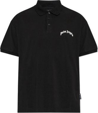 Palm Angels Curved Logo Polo - Heren - Polos - Zwart - S - Katoen - Tops