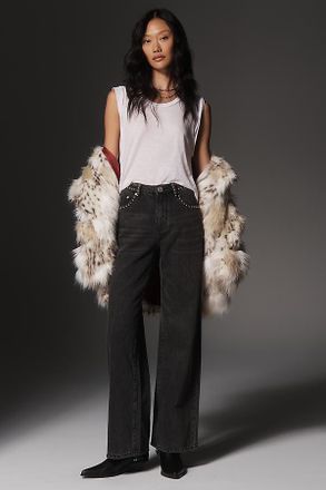 One Teaspoon Jackson Mid-Rise Wide-Leg Studded Jeans