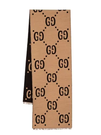 Gucci Sjaal met jacquard en franje - Bruin