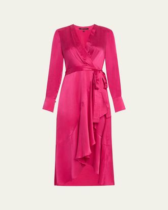 Kobi Halperin Victoria Faux-Wrap Silk Satin Midi Dress