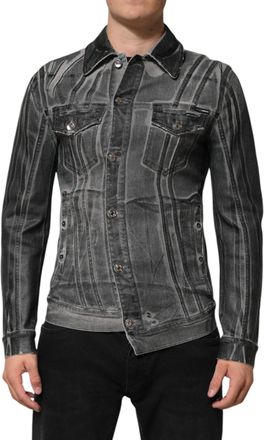 Dolce & Gabbana Gray Washed Cotton Stretch Denim Mens Jacket
