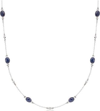 Ross-Simons Sapphire and. Diamond Station Necklace in Sterling Silver