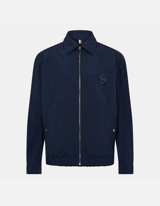 HUGO BOSS Mens Caligola Solid Patterned Embroidered Harrington Jacket - Navy - Size: 38/Regular