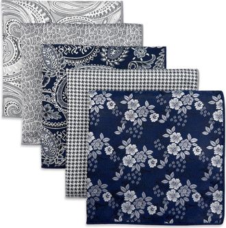 Shlax & Wing 5 Pack Mens Pocket Squares Set 12.6 Formal Handkerchiefs for Suits Weddings Tuxedos Assorted Colors Patterns No.3