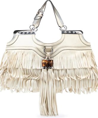 Gucci Borsa a spalla in pelle con frange e nappine 2000-2015 - Bianco