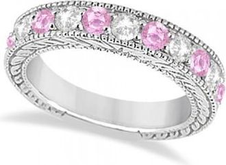 Allurez Antique Diamond & Pink Sapphire Wedding Ring 14k White Gold (1.46ct)