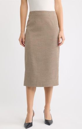 Anne Klein Houndstooth Midi Skirt in Natural Clay Multi at Nordstrom, Size 12