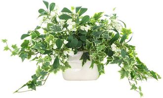 Creative Displays Inc. Handmade Faux Variegated Ivy & Budding Stems In Ceramic Vase