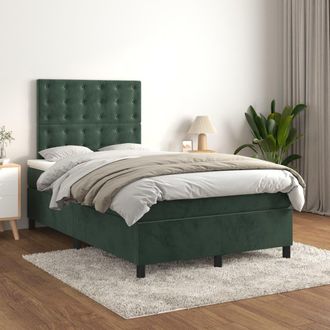 vidaXL Vidaxl - Cama Box Spring Con Colch&oacute;n Terciopelo Verde Oscuro 120x200 Cm