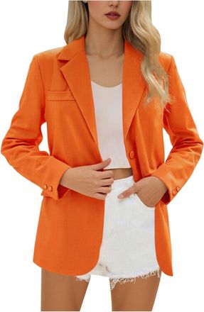 Generic Womens Regular-Fit Single-Breasted Blazer Ladies Office Suit Jackets Classic Solid Colour Casual Business Jacket Long Sleeve Suit with Flap Pockets Ba