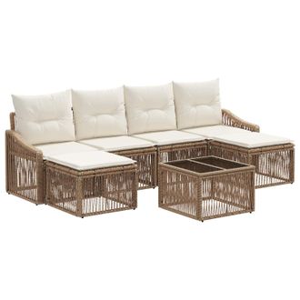 vidaXL Conjunto De Sof&aacute;s De Jard&iacute;n 7 Pcs Beige Rat&aacute;n Sint&eacute;tico Vidaxl