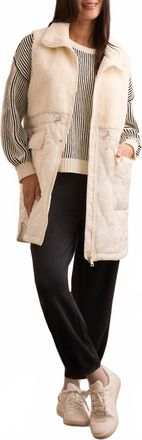 Tribal Mix Media Sherpa Vest In Cream