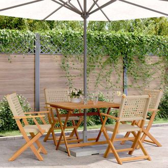 vidaXL Vidaxl Set De Comedor De Jard&iacute;n 5 Pzas Rat&aacute;n Pe Madera Maciza Beige