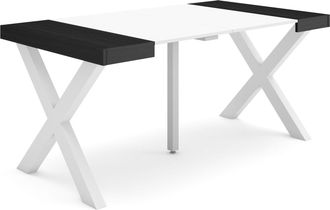 Skraut Home Mesa Consola Extensible, Mesa Comedor Plegable, 160, Para 8 Comensales, Patas Madera Maciza, Estilo Moderno, Blanco Y Negro - Skraut Home