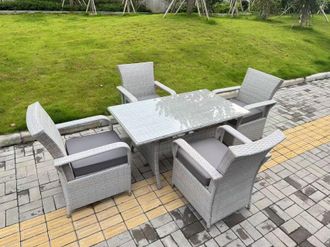 Fimous Rattan Garden Garden furniture Set Rectangular Table & 4 Chairs Set in Light Grey