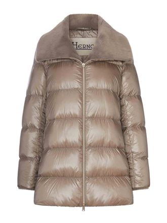 Herno Long Puffer Coat With Faux Fur Collar