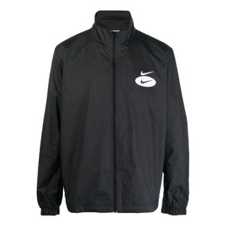 Nike Mens Nike Swoosh Solid Color Chest Logo Printing Zipper Stand Collar Jacket Black DM5479-010