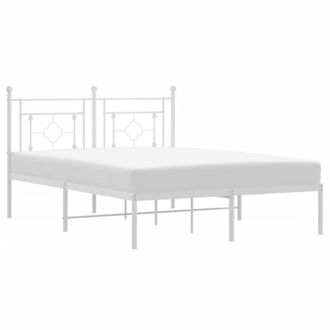 Berkfield Home Metal Bed Frame without Mattress with Headboard White 135x190cm | Size: 135x190 cm