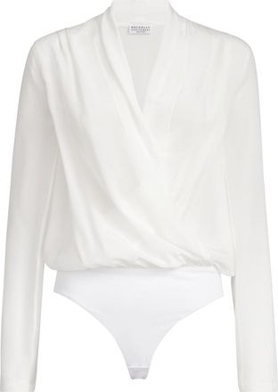 Brunello Cucinelli Crêpe de Chine bodysuit in Ivory at Nordstrom, Size Xx-Large Eu