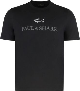 Paul & Shark Katoenen T-shirt met logo - Heren - T-shirts - Zwart - M - Katoen - Tops