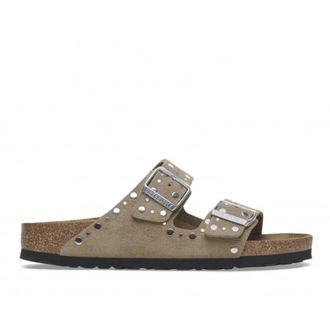 Birkenstock Sliders, female, Beige, Size: 10 US Rivets Suede Sandal
