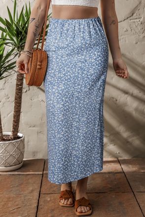 Azura Exchange Womens Floral Print Maxi Skirt - Light Blue - Size Medium