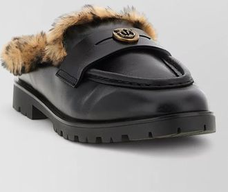Pinko leather fur-lined mules