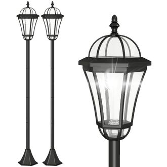 OEM 2 Farolas Solares De Jard&iacute;n Con Luz Led Blanca 6000k Ip44 Set De 2 Farolas De Exterior 18,5x18,5x129 Cm Negro