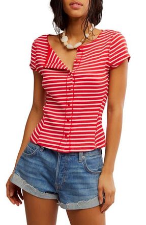 Free People Most Wanted Stripe Rib Cardigan in Red/White Stripe at Nordstrom, Size X-Small