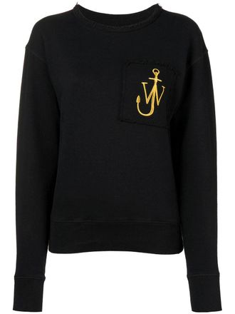 J.W.Anderson washed black raw-edge logo sweatshirt with pocket detail - women - Cotton - S
