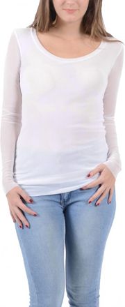 Petit Pois by Viviana G Scoop Neck Long Sleeve Mesh Tee In White