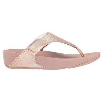 FitFlop Lulu Toe Post Leather Womens Wedge Sole Sandals - Rose Gold - Size:UK 6.5