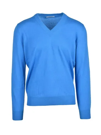 KANGRA Extrafine Merino Wool V-Neck Pullover In Light Blue