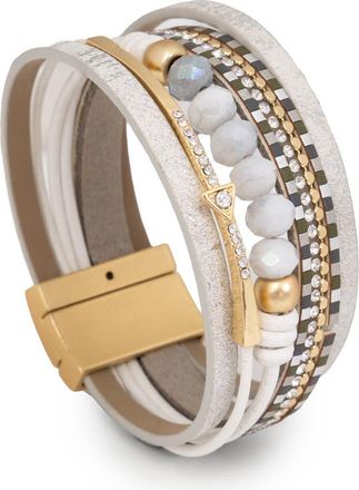 Saachi Beaded Leather Multistrand Bracelet in White at Nordstrom Rack