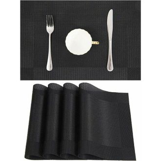 OEM Set Di 10 Tovagliette Allamericana Antiscivolo In Pvc Intrecciato Lavabili Per Sala Da Pranzo Tovaglietta Nera 45 Cm 30 Cm.- Sottopentola