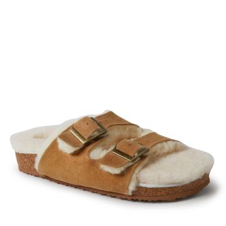 Dearfoams Womens Tamworth Cork Molded Footbed Double Band Slide