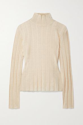 The Row Maglia A Collo Alto In Misto Seta E Lino A Coste Daxy - Crema