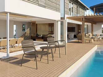 Vente-Unique Salotto giardino 2 poltrone basse impil. e un tavolo supplementare tondo Metallo Tortora - MIRMANDE di MYLIA