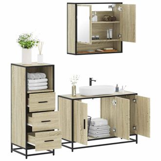 Berkfield Home 3 Piece Bathroom Furniture Set Sonoma Oak Engineered Wood in Brown