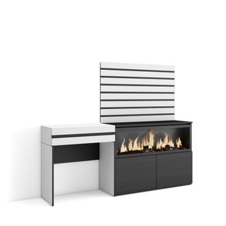 Skraut Home Skraut Home - Tocador, Dormitorio Habitaci&oacute;n, 177x145x35 Cm, Con Caj&oacute;n, Chimenea El&eacute;ctrica Xxl, Listones Decorativos, Estilo Moderno, Blanco