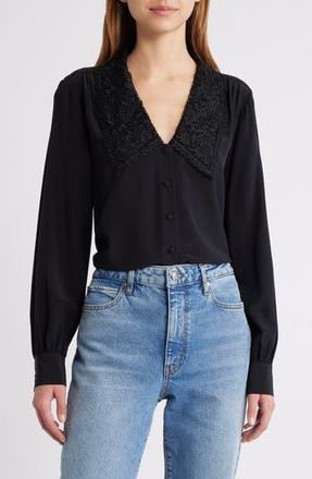 Frame Denim Lace Collar Button-Up Silk Shirt in Black at Nordstrom Rack, Size Large
