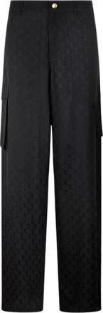 Roberto Cavalli Zijden cargobroek met Monogram RC - Dames - Wijde Broeken - Zwart - XS - Broeken