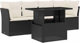 vidaXL Set De Muebles De Jard&iacute;n 5 Pzas Y Cojines Rat&aacute;n Sint&eacute;tico Negro Vidaxl