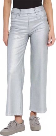 Lyss&eacute; Metallic Coated High Waist Wide Leg Pull-On Jeans In Silver