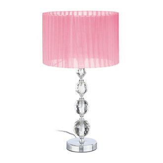 Relaxdays Relaxdays L&aacute;mpara Mesa Cristal, Luz Sobremesa Sal&oacute;n, 54 X 29,5 Cm, Portal&aacute;mparas E27, Con Pantalla De Tela, Metal, Rosa