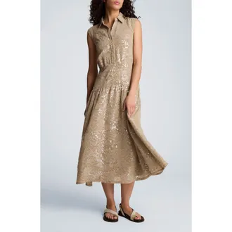 Kenneth Cole Sequin Sleeveless Midi Shirtdress in Soft Cafe at Nordstrom, Size 14