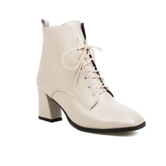 Generic Womens Square Toe Chunky Heel Booties Comfortable Lace-Up Ankle Boots,White,1.5 UK