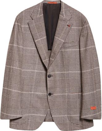 Isaia Marechiaro Glen Plaid Cashmere Blend Hopsack Sport Coat in Dark Brown 450 at Nordstrom, Size 58