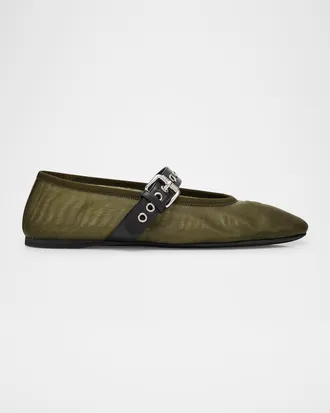 Miu Miu Mesh Buckle Mary-Jane Ballerina Flats